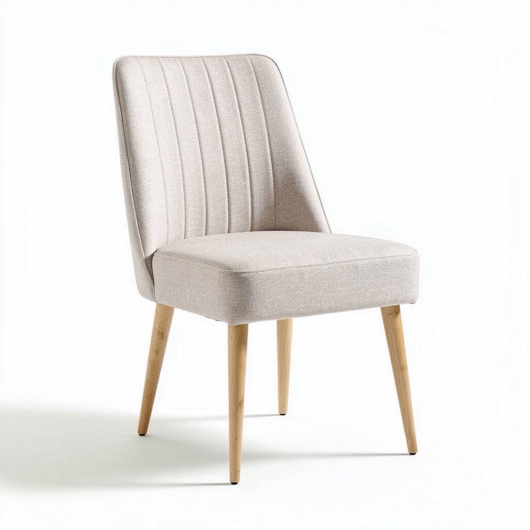 Upholstered dining chair in light beige fabric with wooden legs 45 x 50 x 90cm