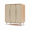 Wooden storage cabinet with beige doors 100 x 50 x 110cm for living room