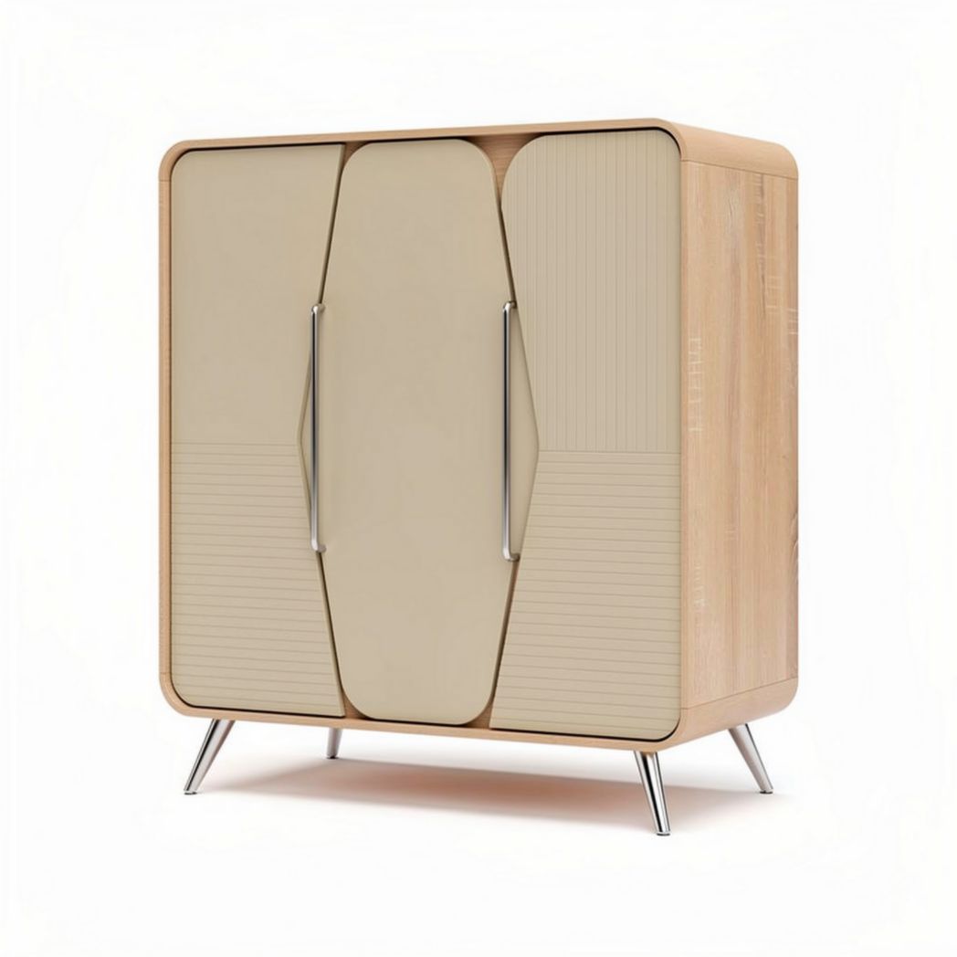 Wooden storage cabinet with beige doors 100 x 50 x 110cm for living room