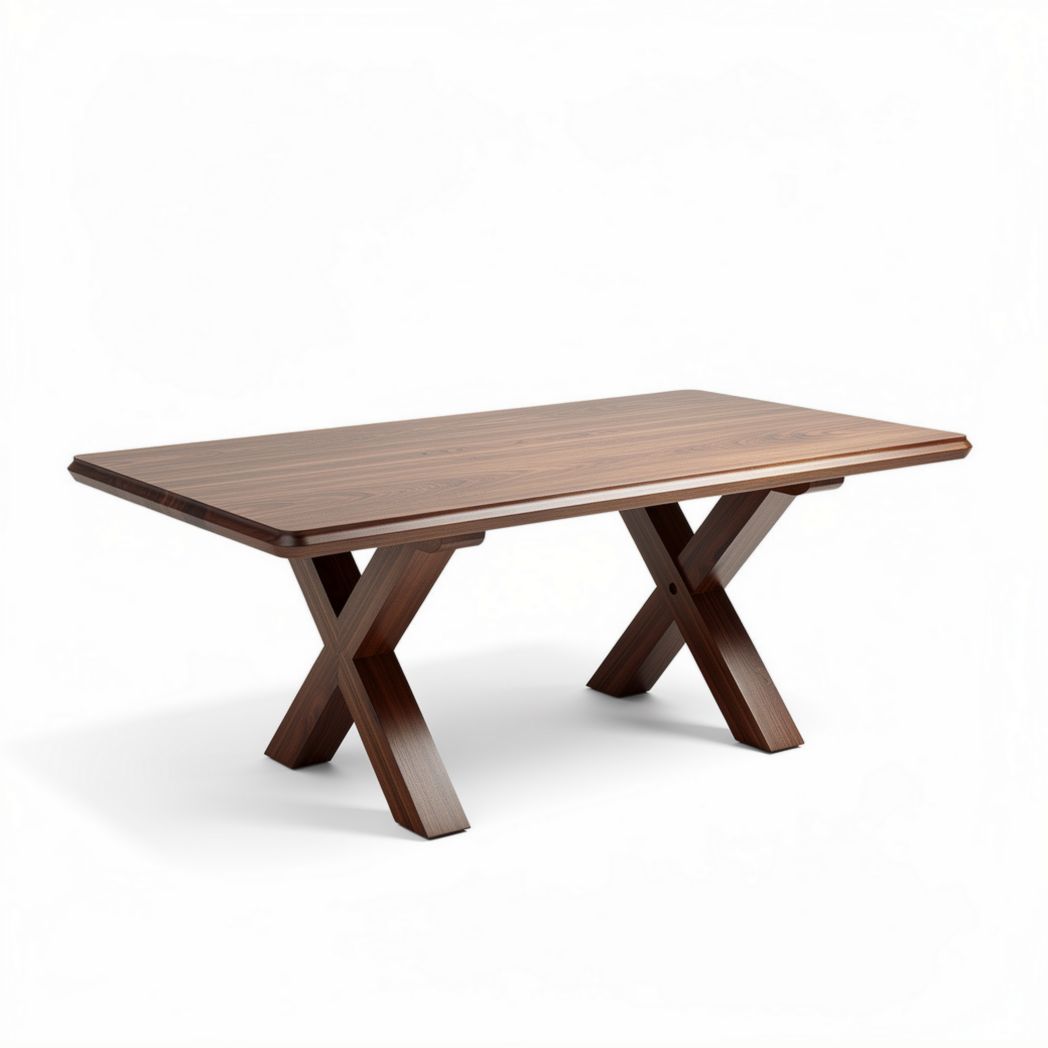 Wooden dining table with cross legs in walnut finish 200 x 100 x 75cm