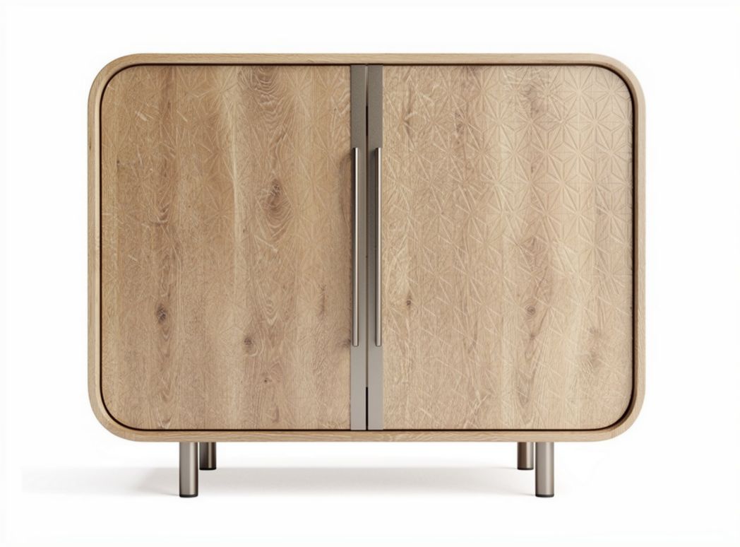 Wooden cabinet with patterned doors and metal handles 70 x 40 x 60cm
