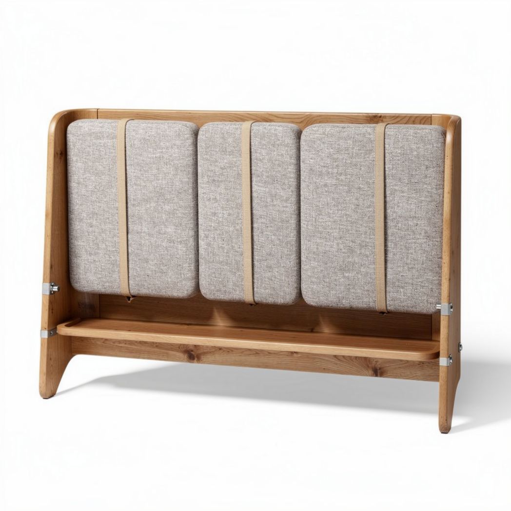 Wooden frame three-panel room divider with fabric upholstery 150 x 30 x 90cm