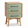 Wooden nightstand with three drawers in green and natural finish 45 x 40 x 60cm