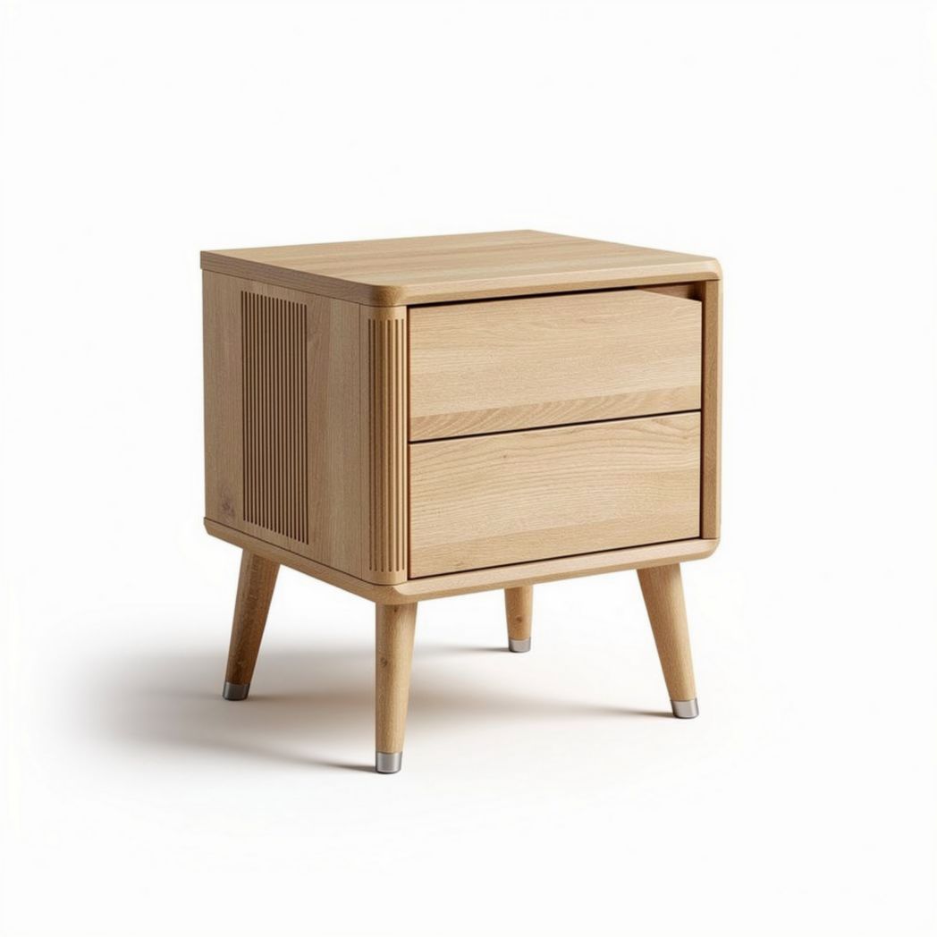 wooden nightstand with two drawers and tapered legs 45 x 40 x 50cm