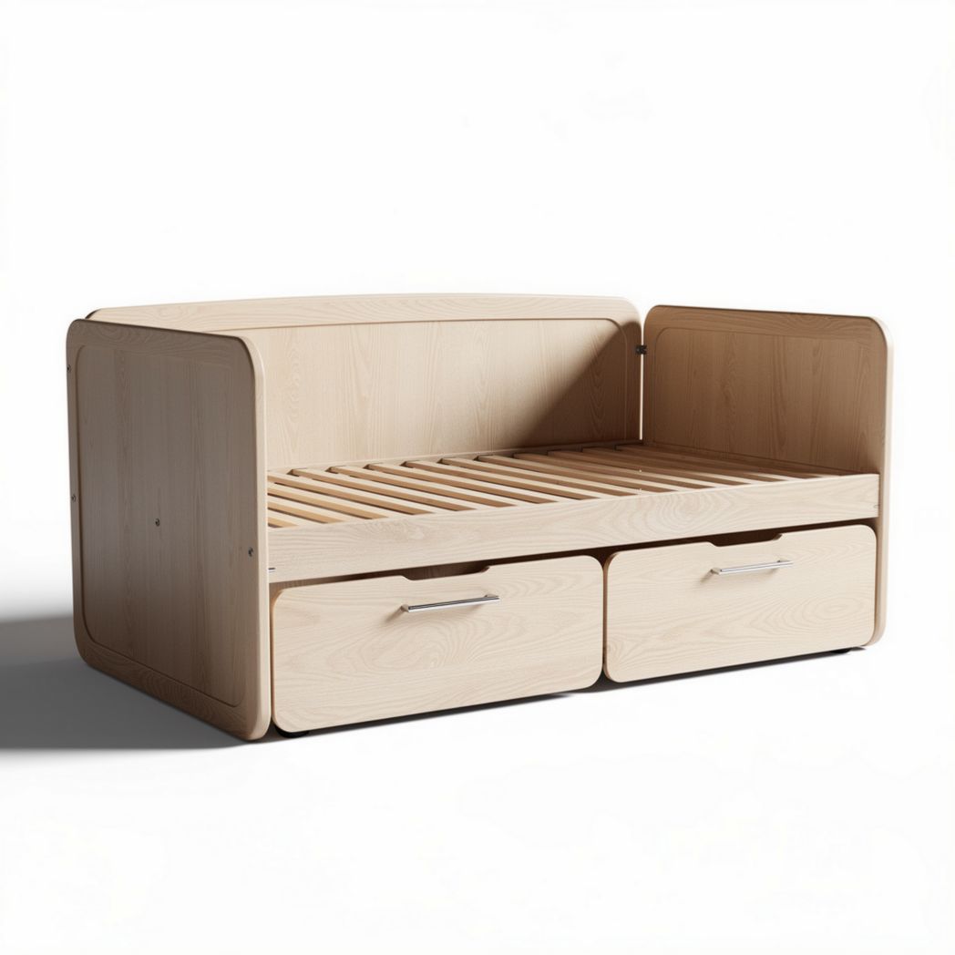 Children's bed with storage drawers made of natural wood size 160 x 80 x 70cm