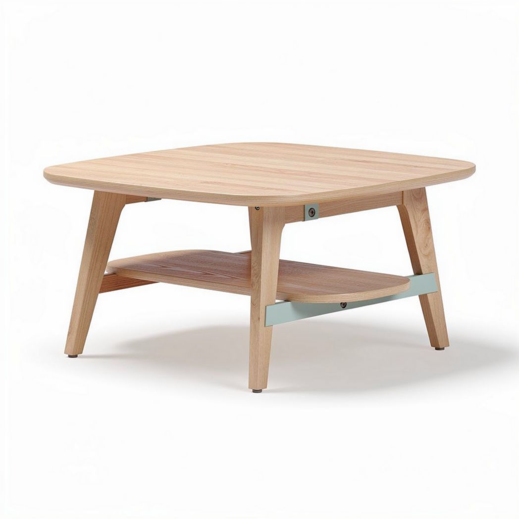 Square wooden coffee table with lower shelf and natural finish 80 x 80 x 40cm