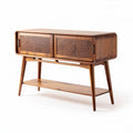Wooden sideboard with perforated doors and open shelving 90 x 40 x 80cm