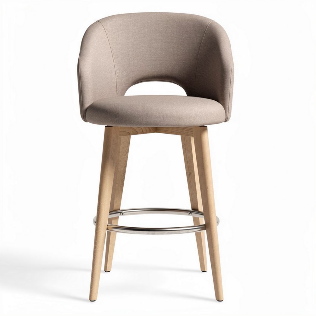 Upholstered bar stool with wooden legs and metal footrest 45 x 45 x 100cm