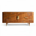 Wooden sideboard with geometric design and brass handles 150 x 40 x 70cm